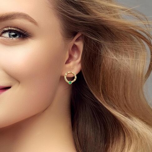 Gold Hammered Circle Stud Earrings Dainty Gold Plated Emerald Earrings for Women Trendy Round Earrings with Sterling Silver Post for Gift in Saudi Arabia
