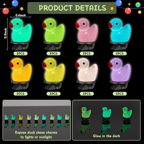 24 قطعة من أحذية البط الساحرة المتوهجة في الظلام، سحر الديكور من الراتنج على شكل بطة من أجل صنادل فقاعية ذاتية الصنع للأولاد والبنات للجنسين لحفلات أعياد الميلاد in Kuwait