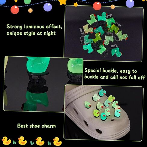 24 قطعة من أحذية البط الساحرة المتوهجة في الظلام، سحر الديكور من الراتنج على شكل بطة من أجل صنادل فقاعية ذاتية الصنع للأولاد والبنات للجنسين لحفلات أعياد الميلاد in Kuwait