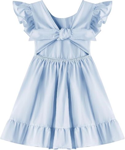 Dutebare Toddler Girls Swing Dress Linen Backless Tie Back Ruffle Hem Kid Casual Beach Dresses in Saudi Arabia