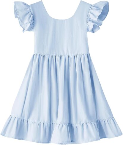 Dutebare Toddler Girls Swing Dress Linen Backless Tie Back Ruffle Hem Kid Casual Beach Dresses in Saudi Arabia