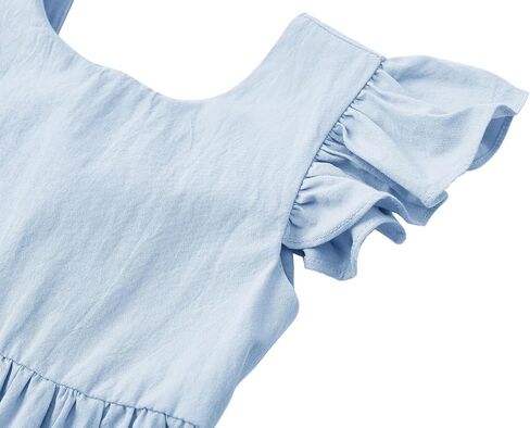 Dutebare Toddler Girls Swing Dress Linen Backless Tie Back Ruffle Hem Kid Casual Beach Dresses in Saudi Arabia