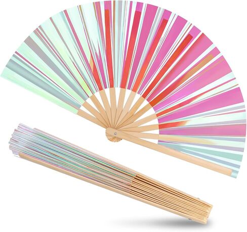 JOHOUSE Large Folding Fan, 13 Inch Glitter Rave Hand Fan Holographic Laser Color Handheld Fan for Rave Outfits Accessories, Music Festival, Crazy Club Party, Dance for Men Women, Black in Saudi Arabia