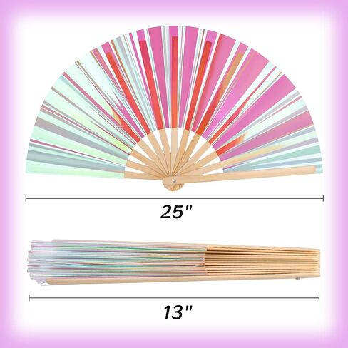 JOHOUSE Large Folding Fan, 13 Inch Glitter Rave Hand Fan Holographic Laser Color Handheld Fan for Rave Outfits Accessories, Music Festival, Crazy Club Party, Dance for Men Women, Black in Saudi Arabia