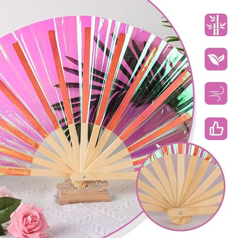JOHOUSE Large Folding Fan, 13 Inch Glitter Rave Hand Fan Holographic Laser Color Handheld Fan for Rave Outfits Accessories, Music Festival, Crazy Club Party, Dance for Men Women, Black in Saudi Arabia