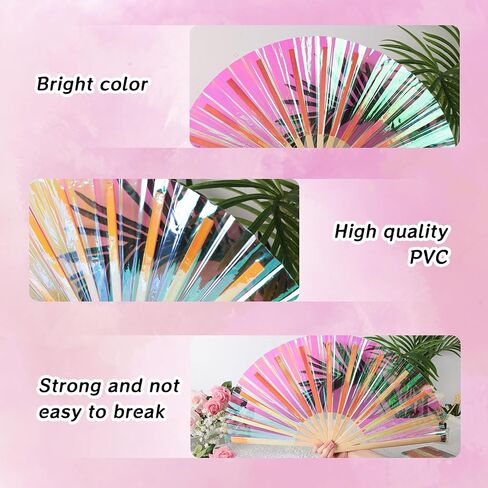 JOHOUSE Large Folding Fan, 13 Inch Glitter Rave Hand Fan Holographic Laser Color Handheld Fan for Rave Outfits Accessories, Music Festival, Crazy Club Party, Dance for Men Women, Black in Saudi Arabia