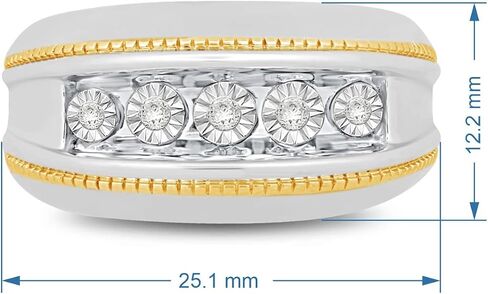 خاتم رجالي من الذهب الأصفر من Jewelili على الفضة الإسترليني 1/5 قيراط من الألماس المستدير الأبيض الطبيعي المطلي بمعجزة in Saudi Arabia