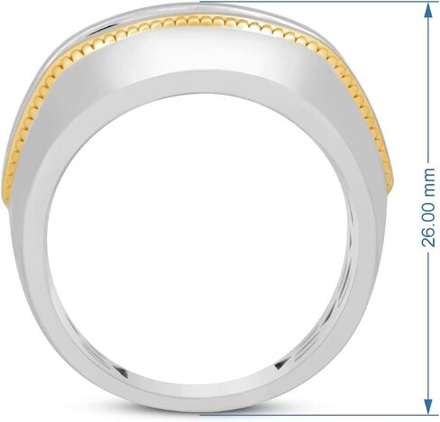 خاتم رجالي من الذهب الأصفر من Jewelili على الفضة الإسترليني 1/5 قيراط من الألماس المستدير الأبيض الطبيعي المطلي بمعجزة in Saudi Arabia