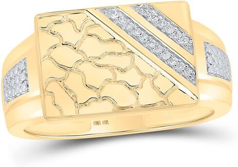 10K Yellow Gold Mens Round Diamond Nugget Ring 1/20 Cttw, Mens Size: 7-13 in Saudi Arabia