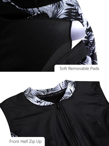 ECUPPER Womens Sleeveless Rash Guard Half Zipper One Piece Swimsuit Athletic Bathing Suit Boyleg Surfing Suit Built in Bra in Saudi Arabia