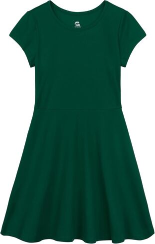 Girls Skater Dress Toddler Summer Dress Cotton Casual Short Sleeve Twirly Solid Color for Kids 2-12 Years in Kuwait