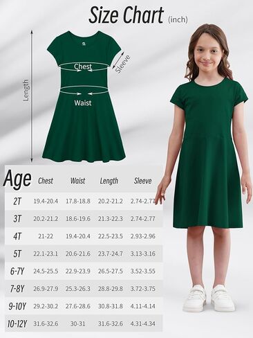 Girls Skater Dress Toddler Summer Dress Cotton Casual Short Sleeve Twirly Solid Color for Kids 2-12 Years in Kuwait