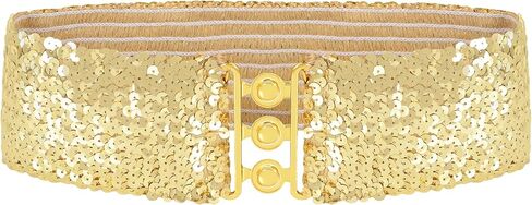 Anna-Kaci Women's Sparkly Glitter Sequin Wide Stretch Elastic Belt Accessory in Saudi Arabia