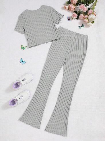 Floerns Girls 2 Piece Outfit Twist Hem Tee Shirt and Flare Leg Pants Set in Saudi Arabia