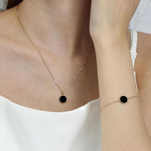 AGVANA 14K الصلبة الذهب الحقيقي أم اللؤلؤ / أذن البحر / الفيروز / العقيق الأسود / أوبال عملة قلادة سوار للنساء المجوهرات الجميلة الذكرى السنوية هدايا عيد ميلاد للنساء الفتيات أمي زوجة صديقة لها in Saudi Arabia