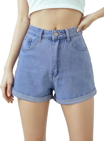 Women's Juniors Vintage Denim High Waisted Jeans Shorts in Kuwait