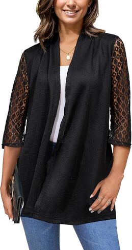 سترة نسائية من نسيج الوافل بأكمام دانتيل رقيقة 3/4، صيفية خفيفة الوزن ومسامية، متوفرة من S-XXXL in Kuwait