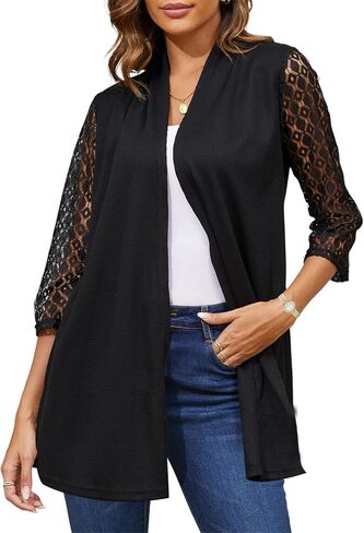 سترة نسائية من نسيج الوافل بأكمام دانتيل رقيقة 3/4، صيفية خفيفة الوزن ومسامية، متوفرة من S-XXXL in Kuwait