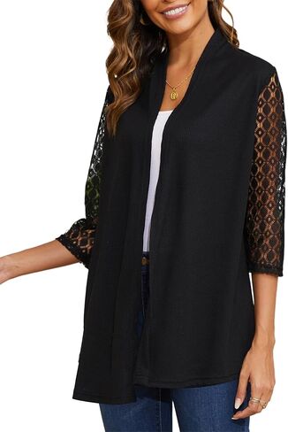 سترة نسائية من نسيج الوافل بأكمام دانتيل رقيقة 3/4، صيفية خفيفة الوزن ومسامية، متوفرة من S-XXXL in Kuwait