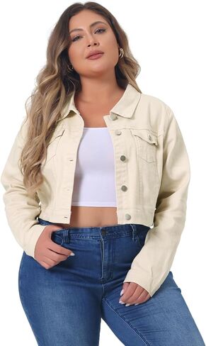 uxcell Women's Plus Size Button Closed Cropped Denim Jackets Stitching 2025 in Kuwait