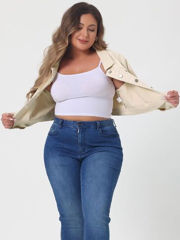 uxcell Women's Plus Size Button Closed Cropped Denim Jackets Stitching 2025 in Kuwait
