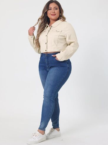 uxcell Women's Plus Size Button Closed Cropped Denim Jackets Stitching 2025 in Kuwait