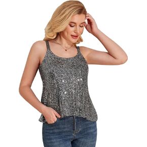 PrettyGuide Women's All Sequin Tank Tops Loose Flowy Sparkly Camisole Vest Club Party Shirt Top