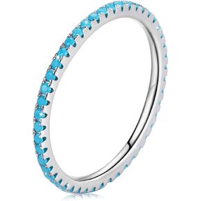 WOSTU 2MM Thin Band Eternity Rings 925 Sterling Silver Black Cubic Zirconia Egagement Rings Wedding Anniversary Stackable Rings Christmas Gifts for Her