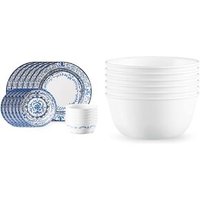 Corelle Vitrelle 18-Piece Service for 6 Dinnerware Set, Triple Layer Glass and Chip Resistant, Lightweight Round Plates and Bowls Set, Indigo Speckle