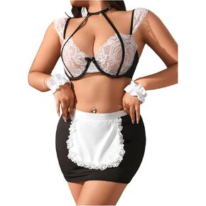 WDIRARA Women's 3 Piece Sets Contrast Lace Colorblock Bow Front Low Rise Underwire Halter Lingerie Set