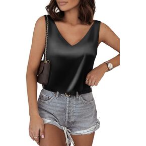 BLENCOT Tank Tops for Women V Neck Silk Summer Satin Sleeveless Blouse Basic Camisole Shirts S-XXL
