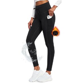 Ewedoos Fleece Lined Leggings Women Water Resistant Winter Thermal Leggings with Pockets High Waisted Warm Ski Hiking Pants