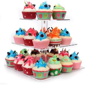 Acrylic Cupcake Stand, Clear Dessert Display Hoder Stand with Base for Wedding, Party, Baby Shower, Get-together, 3 Tier Round, Transparent