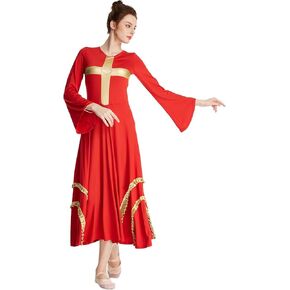 فستان نسائي للعبادة المتقاطعة بأكمام جرس وفضفاضة وكشكشة معدنية فستان طقوسي غنائي للرقص زي in Kuwait