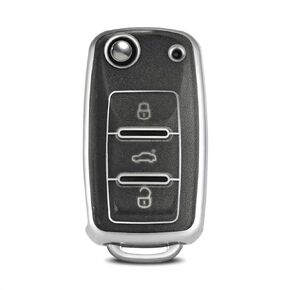 Silver Pattern Soft TPU 360 Degree Protection Key Case Compatible with Volkswagen Jetta Golf Polo MK8 Passat Tiguan Beetle 3 Button Key Cover(Silver-Black)