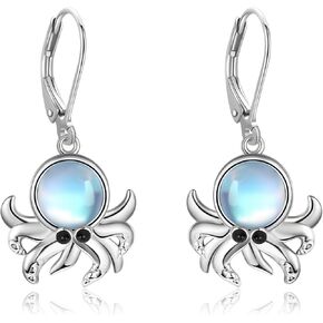 POPLYKE Jellyfish/Octopus Leverback Earrings for Women 925 Sterling Silver Ocean Earrings Drop Dangle Ocean Jewelry Gifts for Girls