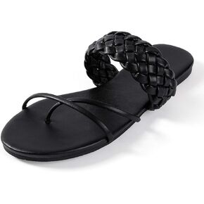 Mtzyoa Women Flat Sandals Strappy Leather Summer Comfort Fashion Slides Sandals