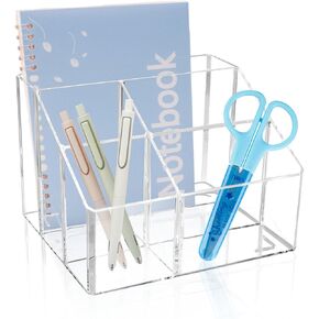 5-Compartments Light Gray Pen Holder for Desk, Plastic Makeup Brush Holder, Thickened Pencil Holder Desk Organizer, Office Desktop Pen Organizer Stationery Caddy for Home School Art (Light Gray)