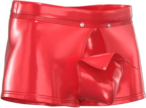 بوكسر جلدي مثير للرجال مفتوح المنشعب، جلد PVC لامع، مقاس كبير S-5XL، سراويل قصيرة من اللاتكس اللامع in Kuwait