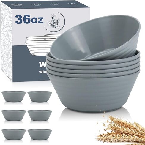 Wheat Straw Bowl Sets,6 PCS Unbreakable Cereal Bowl 36 OZ,Microwave and Dishwasher Safe Bowls,Soup Bowl Sets BPA Free Eco Friendly Bowl for Serving Soup,Oatmeal and Salad （Black Grey） in Saudi Arabia
