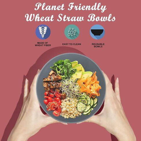 Wheat Straw Bowl Sets,6 PCS Unbreakable Cereal Bowl 36 OZ,Microwave and Dishwasher Safe Bowls,Soup Bowl Sets BPA Free Eco Friendly Bowl for Serving Soup,Oatmeal and Salad （Black Grey） in Saudi Arabia