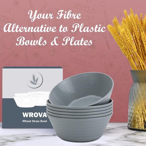 Wheat Straw Bowl Sets,6 PCS Unbreakable Cereal Bowl 36 OZ,Microwave and Dishwasher Safe Bowls,Soup Bowl Sets BPA Free Eco Friendly Bowl for Serving Soup,Oatmeal and Salad （Black Grey） in Saudi Arabia