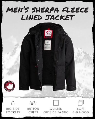 معطف الشتاء الرجالي من CANADA WEATHER GEAR - سترة باركا مبطنة بصوف الشيربا ثقيلة الوزن ومقاومة للطقس (M-XXL) in Saudi Arabia