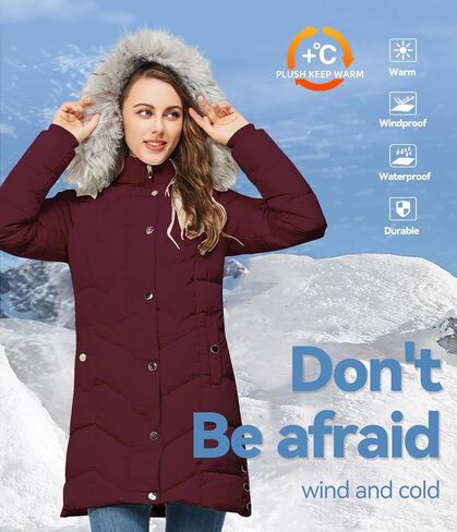 TRATENBY Women's Winter Long Puffer Coats Warm Jackets Parka With hood Waterproof Detachable Hood in Saudi Arabia