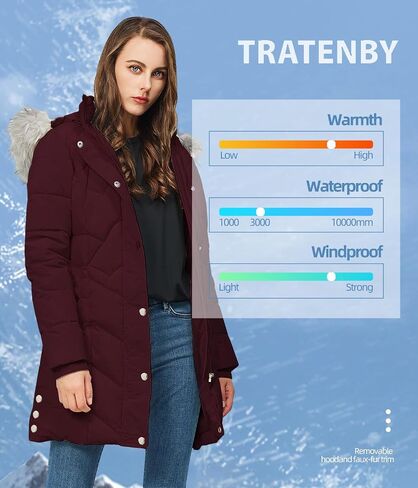 TRATENBY Women's Winter Long Puffer Coats Warm Jackets Parka With hood Waterproof Detachable Hood in Saudi Arabia