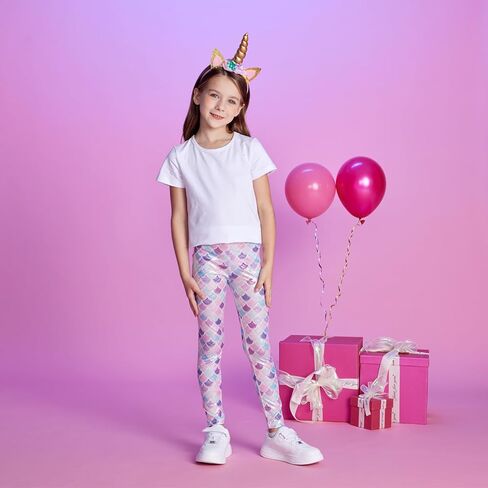 VIKITA Girls Stretch Leggings Shiny Scales Printed Tight Pants Fancy Colored for Birthday Party Halloween 2-12 Years in Kuwait
