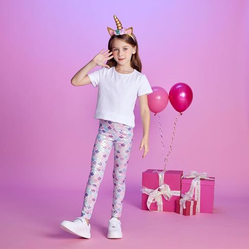 VIKITA Girls Stretch Leggings Shiny Scales Printed Tight Pants Fancy Colored for Birthday Party Halloween 2-12 Years in Kuwait