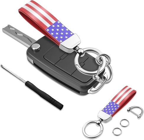 American Flag Car Keychain, Key Chain With Zinc Alloy D-Ring 360 Degree Rotatable, Universal Car Parts for Men Women (Black American flag silver) in Saudi Arabia