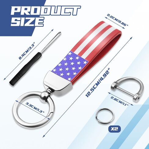 American Flag Car Keychain, Key Chain With Zinc Alloy D-Ring 360 Degree Rotatable, Universal Car Parts for Men Women (Black American flag silver) in Saudi Arabia