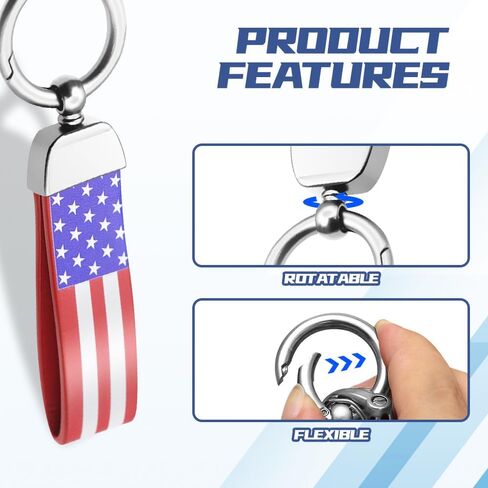 American Flag Car Keychain, Key Chain With Zinc Alloy D-Ring 360 Degree Rotatable, Universal Car Parts for Men Women (Black American flag silver) in Saudi Arabia